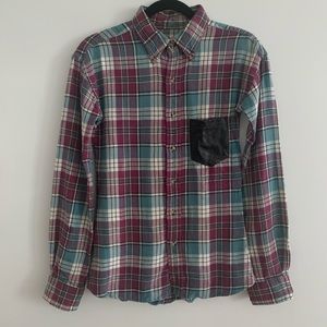 Reformation Flannel Shirt With Leather Pocket, S